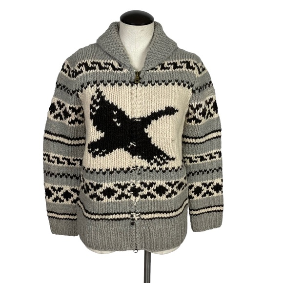 Eddie Bauer Hand‎ Knit Wool Full Zip Cowichan Goose Sweater Cardigan Medium